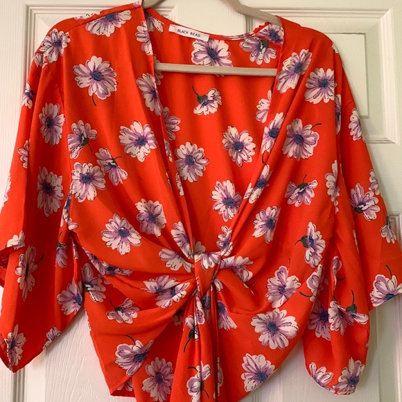 Floral Tie Front Top - Picture 1 of 5